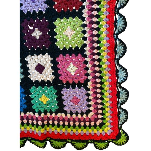 Vintage Granny Square Afghan Crochet Roseanne Handmade Throw Lap Blanket 4ftx4ft - Picture 4 of 7